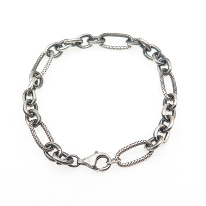 925 Sterling Silver Vintage Paperclip Oval Figaro Link Bracelet 7"
