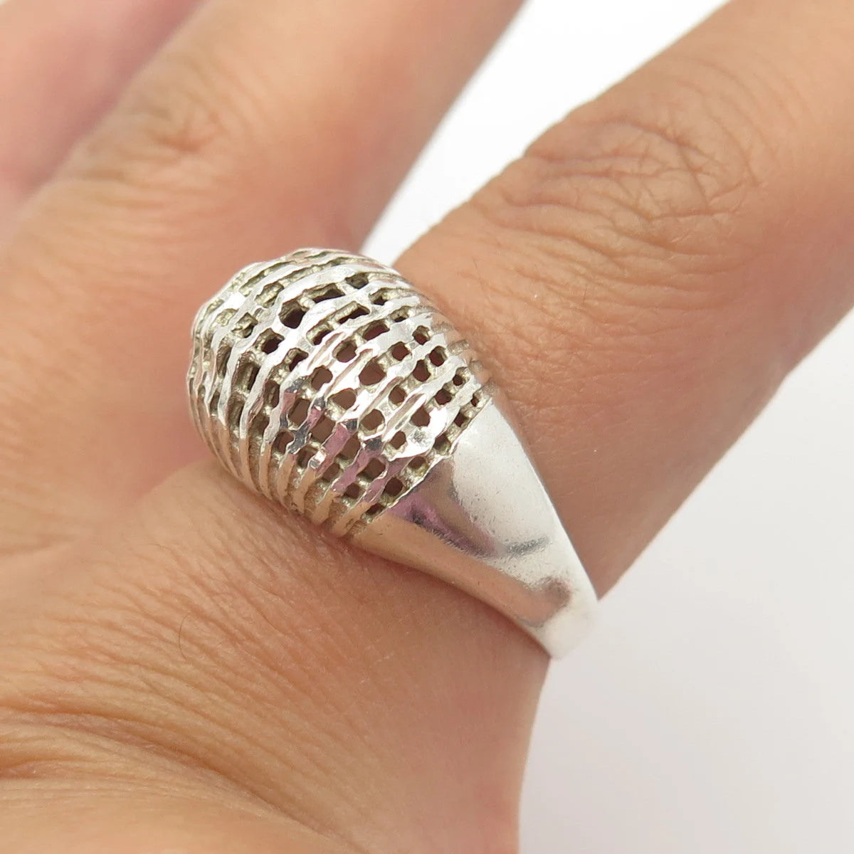 925 Sterling Silver Vintage OTC Cage Domed Ring Size 8