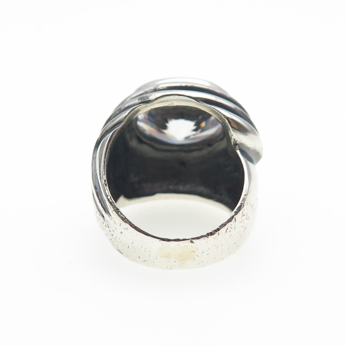925 Sterling Silver Vintage Oval-Cut C Z Modernist Oxidized Ring Size 6