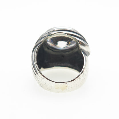 925 Sterling Silver Vintage Oval-Cut C Z Modernist Oxidized Ring Size 6