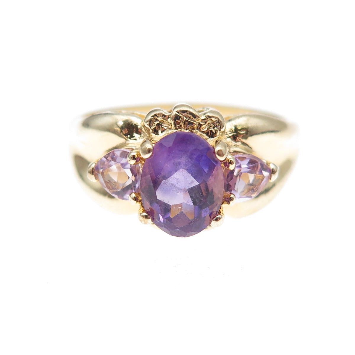925 Sterling Silver Gold Plated Real Amethyst Ring Size 9