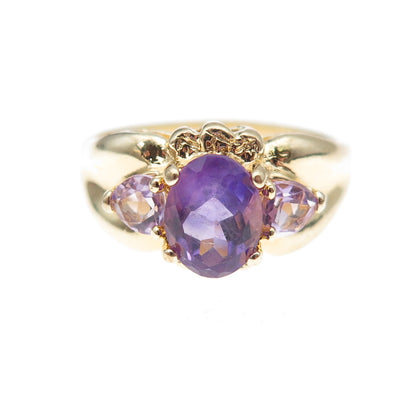 925 Sterling Silver Gold Plated Real Amethyst Ring Size 9