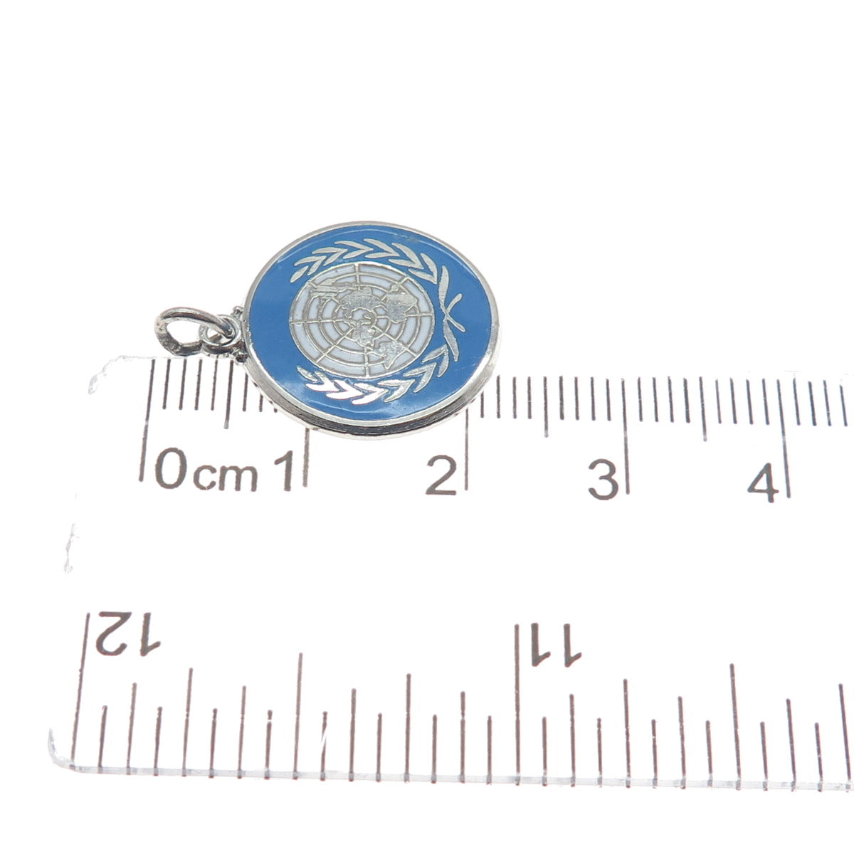 925 Sterling Silver Vintage Enamel United Nations Minimalist Charm Pendant