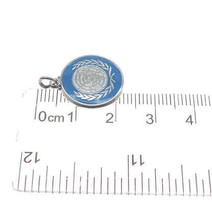 925 Sterling Silver Vintage Enamel United Nations Minimalist Charm Pendant