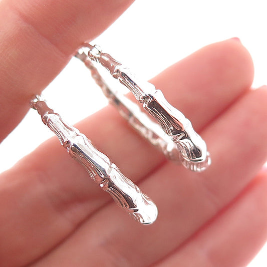 925 Sterling Silver Vintage Bamboo Hoop Earrings