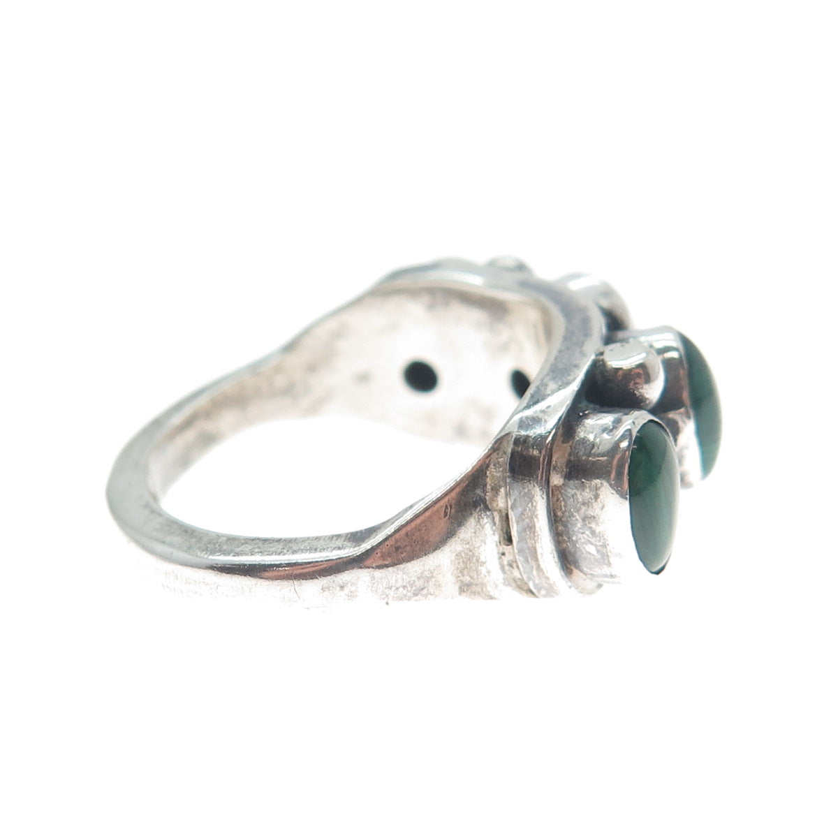 925 Sterling Silver Vintage Real Malachite Beaded Oxidized Ring Size 7.25