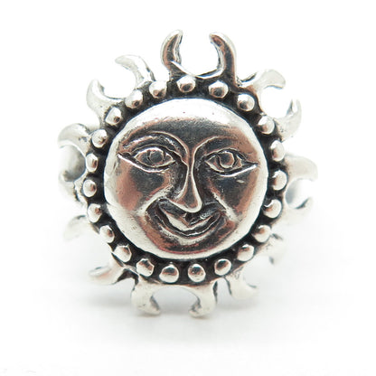 925 Sterling Silver Vintage Sun Face Oxidized Ring Size 7