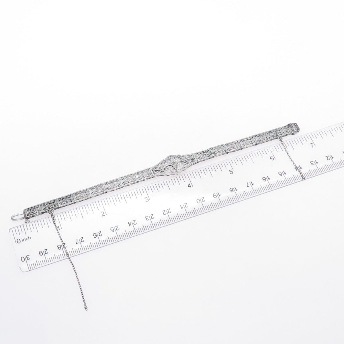 925 Sterling Antique Art Deco Real Diamond Bracelet 6.25" (repair safety chain)