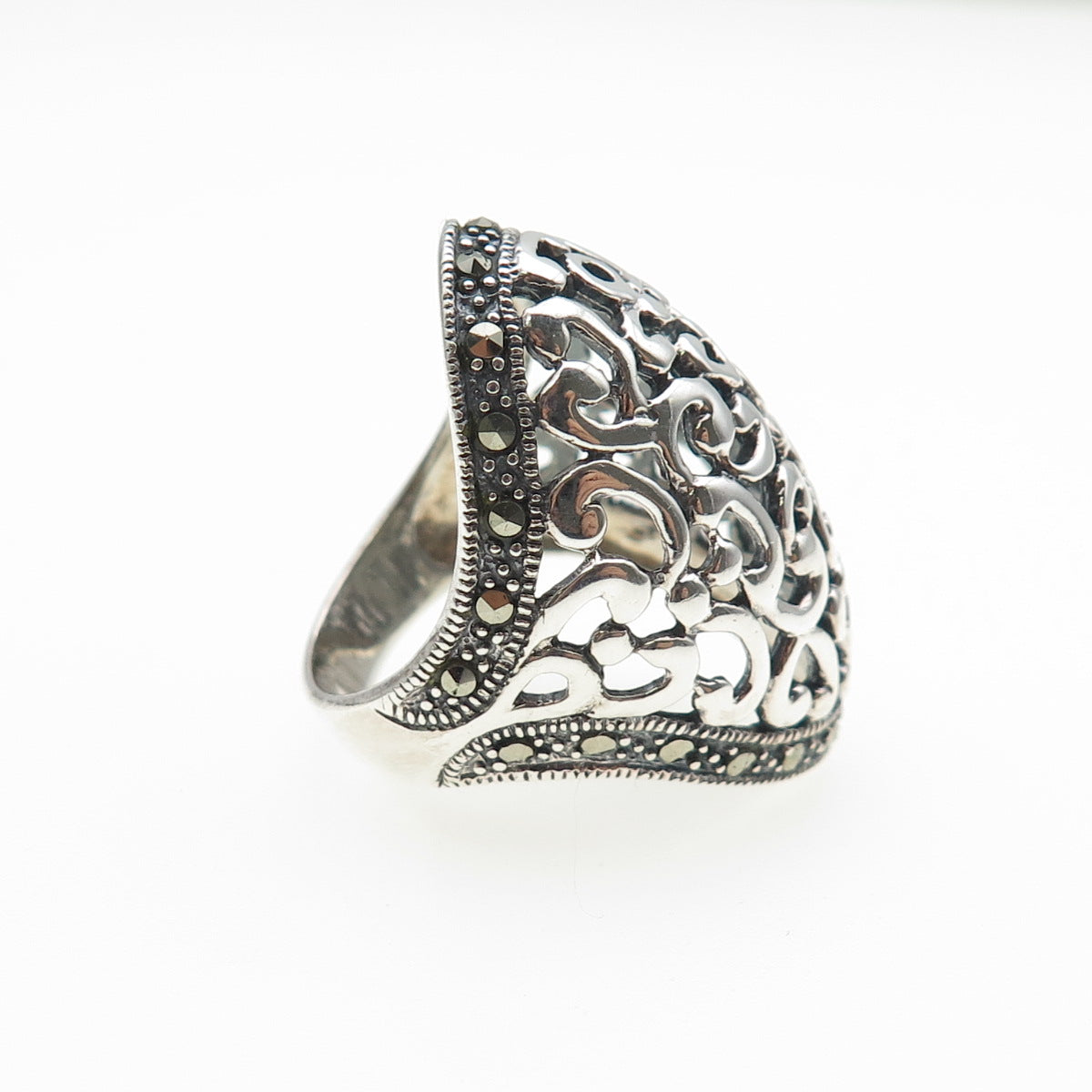 925 Sterling Silver Vintage Modernist Swirl Oxidized Ring Size 6