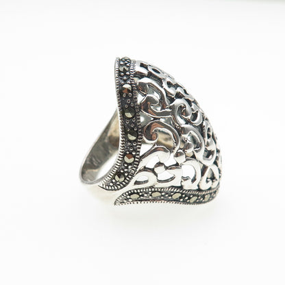 925 Sterling Silver Vintage Modernist Swirl Oxidized Ring Size 6