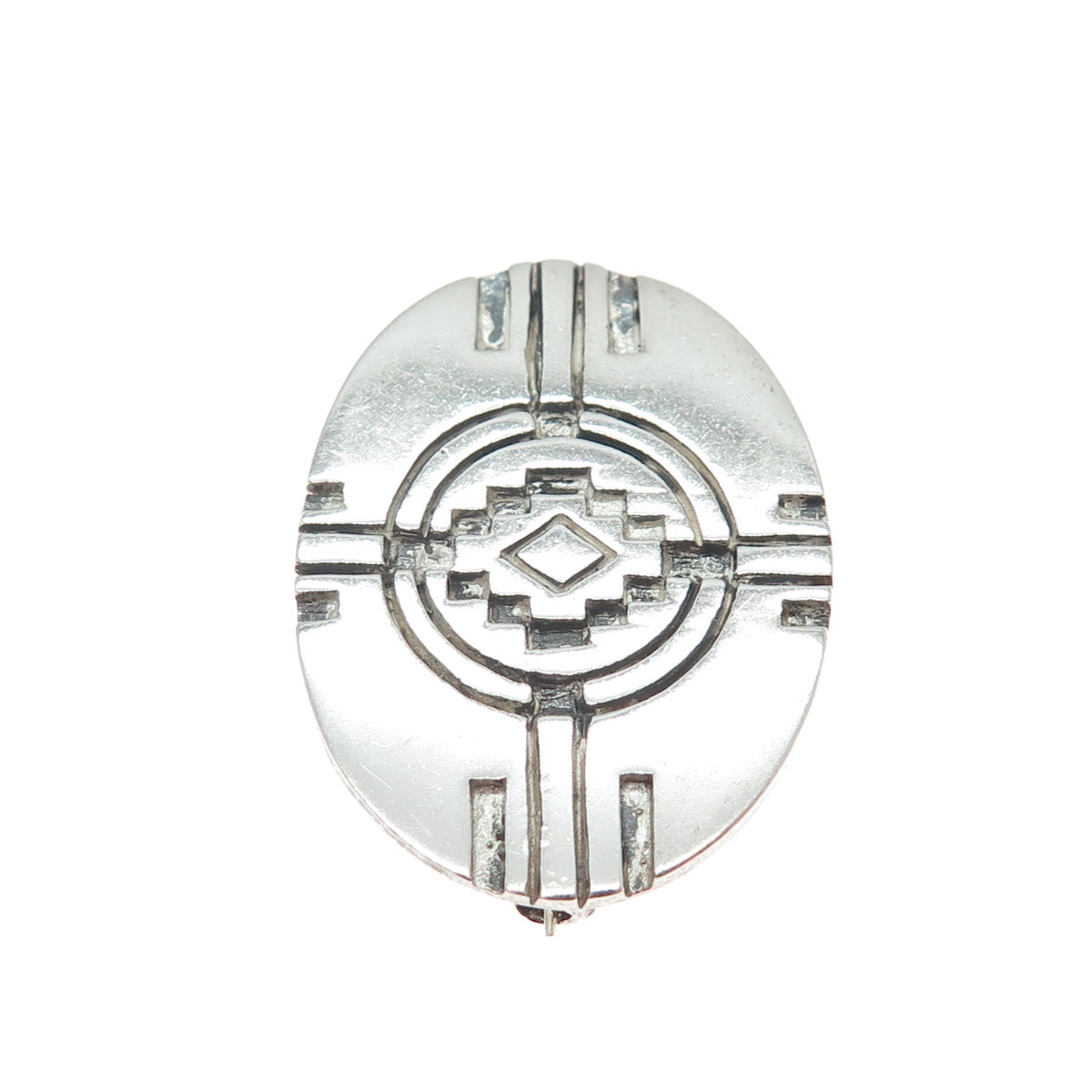 925 Sterling Silver Vintage Southwestern Tribal Symbol Oxidized Pin Brooch