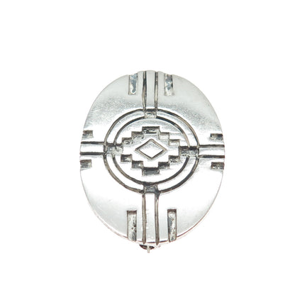 925 Sterling Silver Vintage Southwestern Tribal Symbol Oxidized Pin Brooch