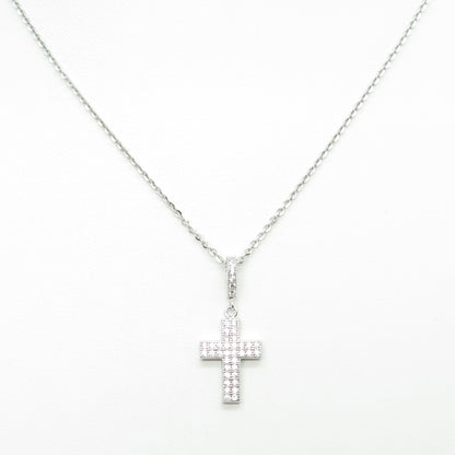 925 Sterling Silver Italy Round-Cut C Z Sparkle Cross Cable Chain Necklace 16"