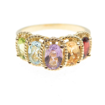 925 Sterling Gold Plated Topaz Amethyst Peridot Garnet Citrine Ring Size 9.25