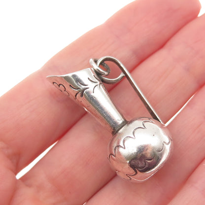 925 Sterling Silver Vintage Mexico Pitcher Oxidized 3D Charm Pendant