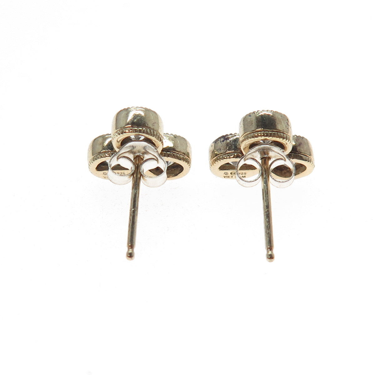 925 Sterling Silver Gold Plated Round-Cut C Z Stud Earrings