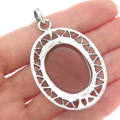 925 Sterling Silver Vintage Real Cabochon Agate Sun Pendant