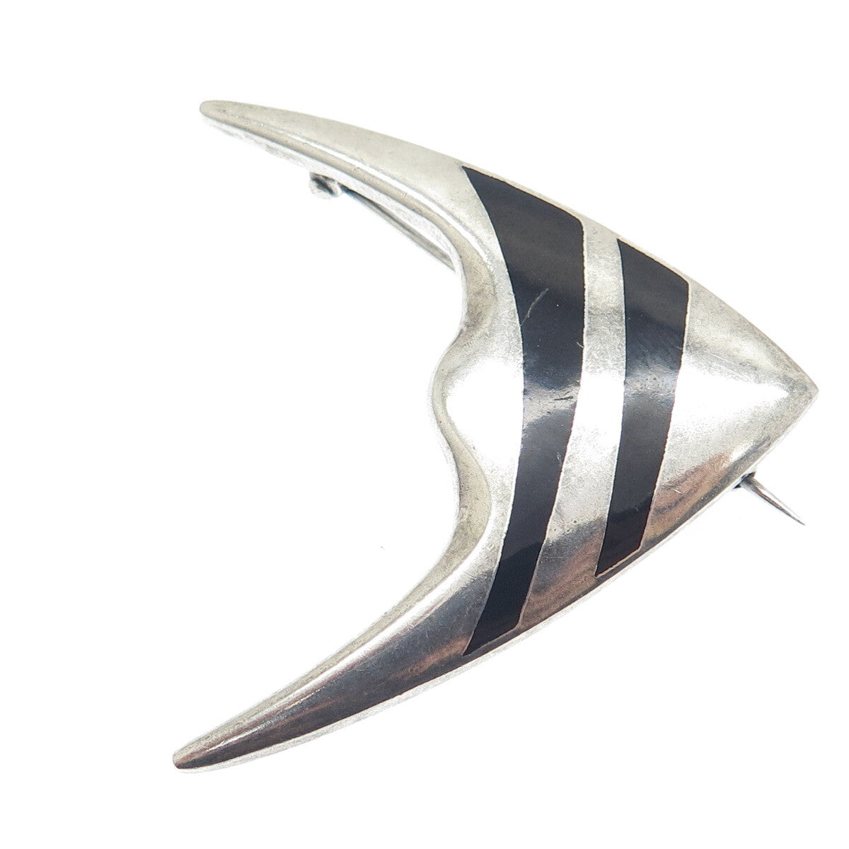 MEKA 925 Sterling Silver Vintage Denmark Real Black Onyx Angelfish Pin Brooch