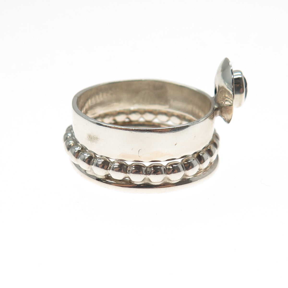 925 Sterling Silver Vintage Real Iolite Modernist Beaded Ring Size 9.5