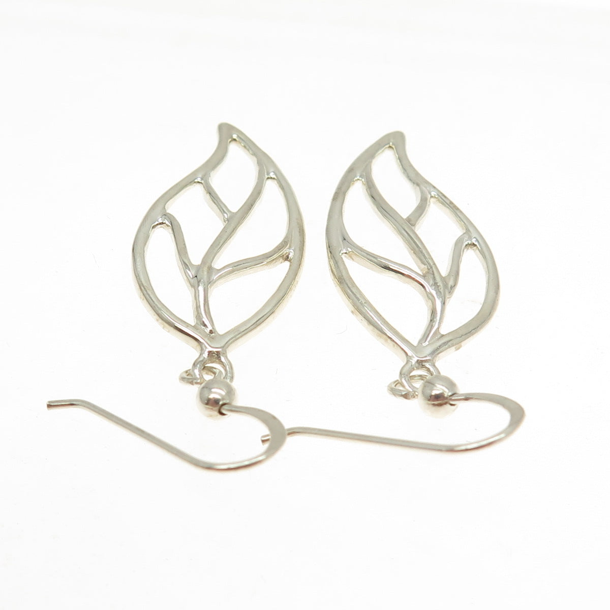 925 Sterling Silver Floral Leaf Dangling Earrings