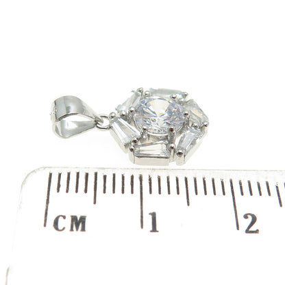 925 Sterling Silver Tapered Baguette & Round-Cut C Z Minimalist Pendant