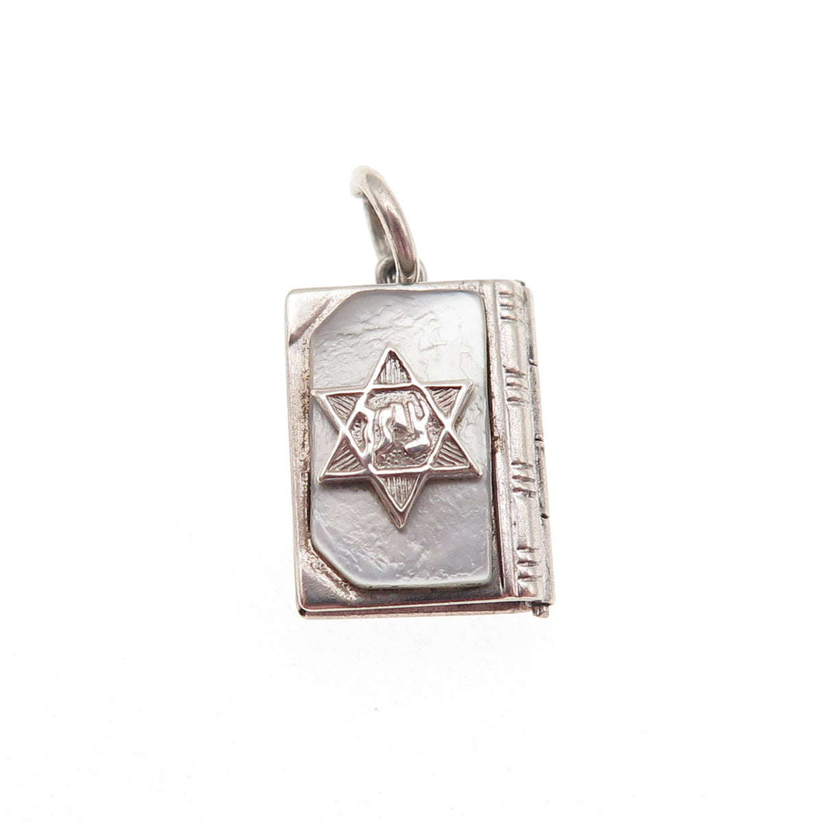 J.M. Fisher 925 Sterling Antique Art Deco MOP Torah Locket Mini Charm Pendant