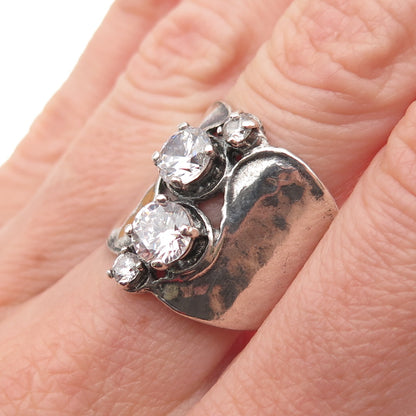 925 Sterling Silver Vintage Round-Cut C Z Modernist Oxidized Ring Size 8.25