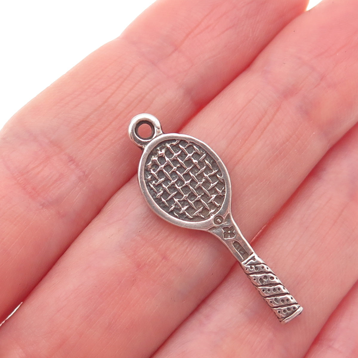 Sunwest 925 Sterling Silver Vintage Tennis Racket Oxidized Charm Pendant