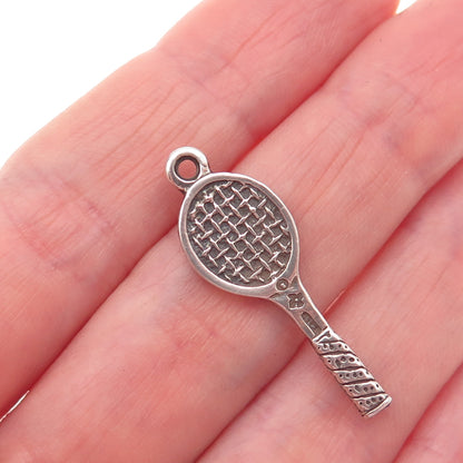 Sunwest 925 Sterling Silver Vintage Tennis Racket Oxidized Charm Pendant