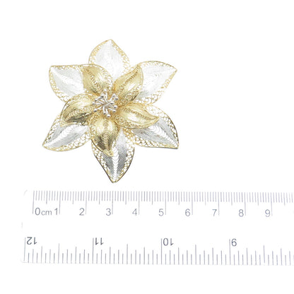 ASJ MAURITIUS 925 Sterling Silver 2-Tone Vintage Filigree Floral Pin Brooch