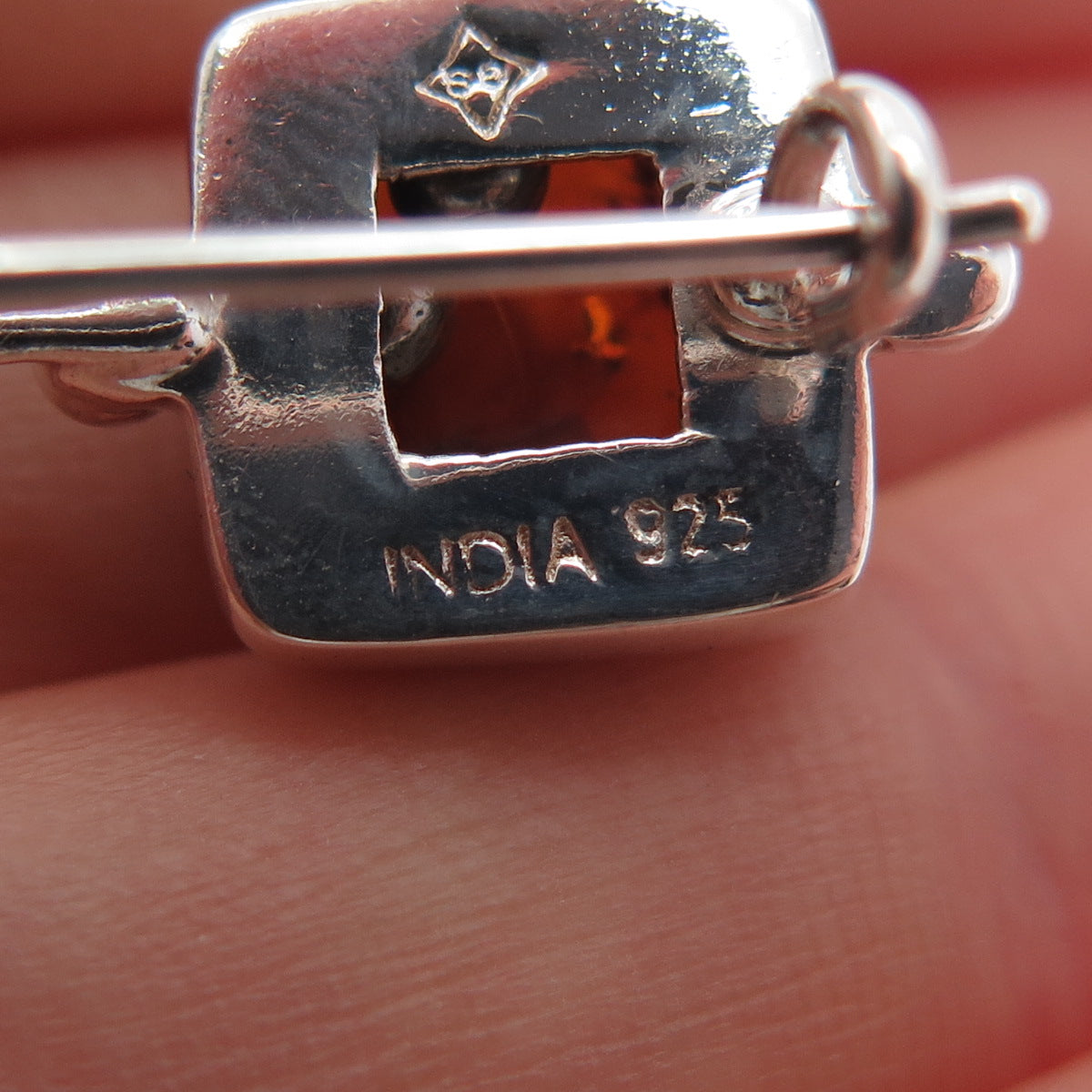 925 Sterling Silver Vintage Real Amber Modernist Earrings