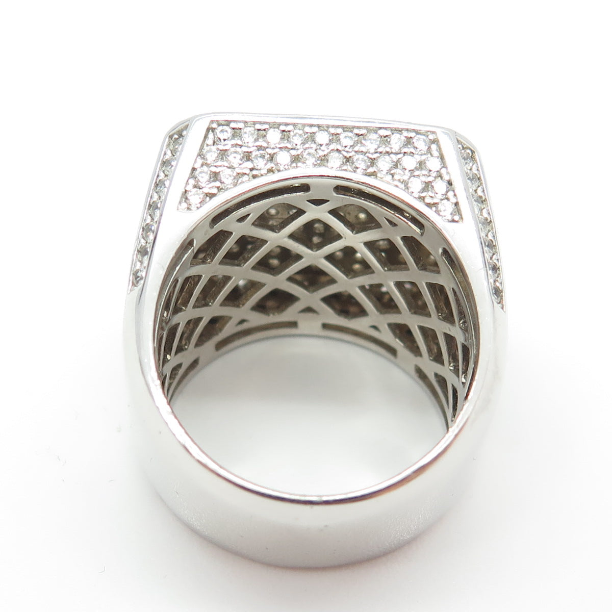 925 Sterling Silver Pave C Z Domed Ring Size 11.25