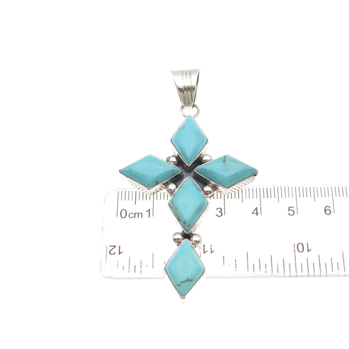Running Bear Old Pawn 925 Sterling Silver Vintage Turquoise Cross Tribal Pendant