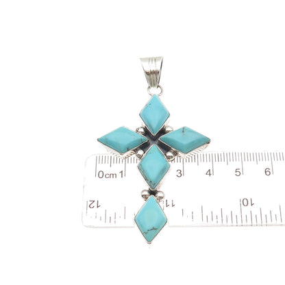 Running Bear Old Pawn 925 Sterling Silver Vintage Turquoise Cross Tribal Pendant
