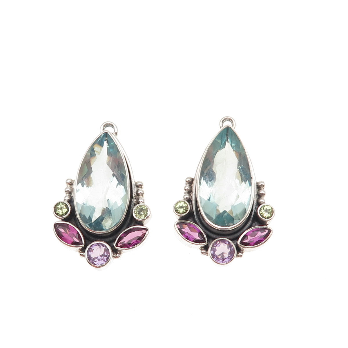 Nicky Butler Sterling Silver Vintage Blue Topaz Amethyst Peridot Jacket Earrings
