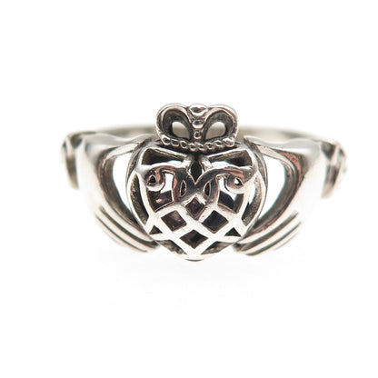 925 Sterling Vintage Real Amethyst Irish Claddagh Love You Baby Ring Size 8