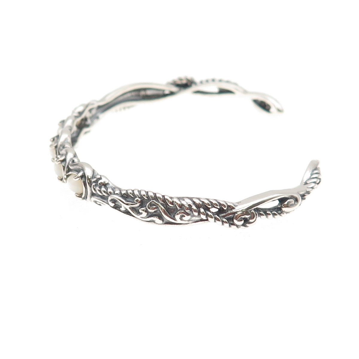 Carolyn Pollack 925 Sterling Silver Vintage Real MOP Adjustable Cuff Bracelet 7"