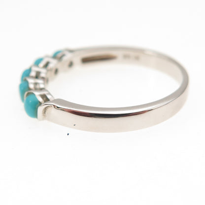 925 Sterling Silver Real Sleeping Beauty Turquoise Beaded Band Ring Size 8