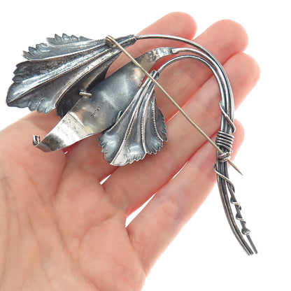 925 Sterling Silver Antique Art Deco Calla Lily Flower Oxidized Pin Brooch