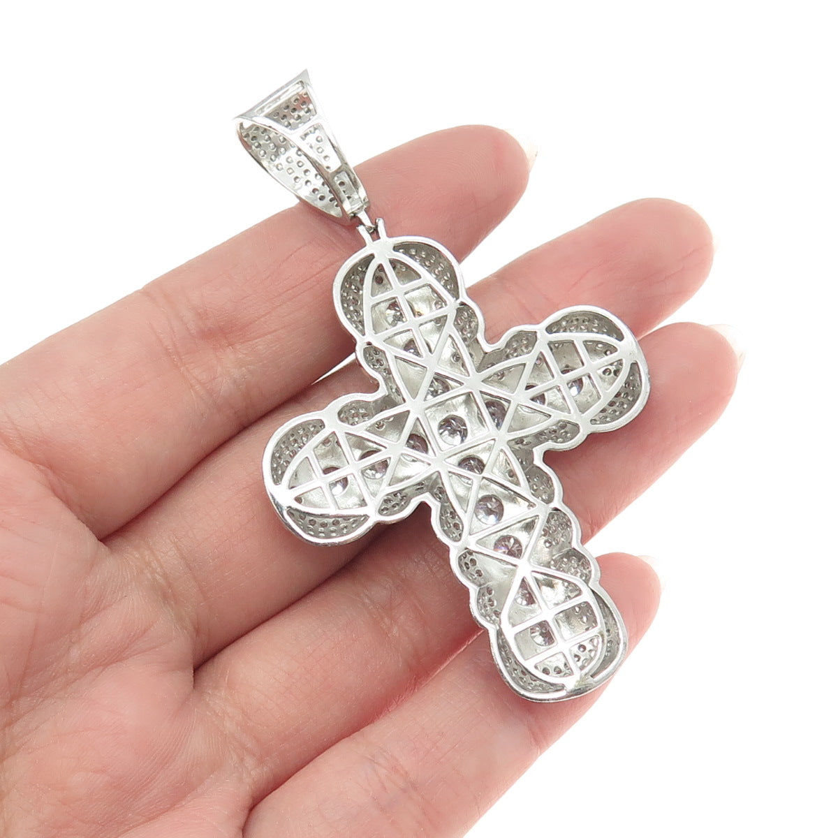 REL 925 Sterling Silver Pave C Z Cross Pendant