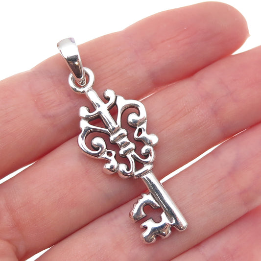 Barse 925 Sterling Silver Vintage Floral Key Oxidized Charm Pendant
