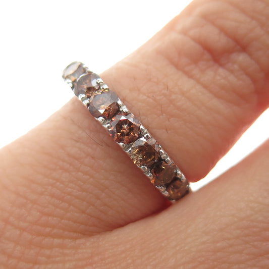 925 Sterling Silver Real Round-Cut Cognac Diamond Half Eternity Ring Size 5.25