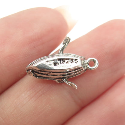 925 Sterling Silver Vintage Fisher on Boat 3D Charm Pendant