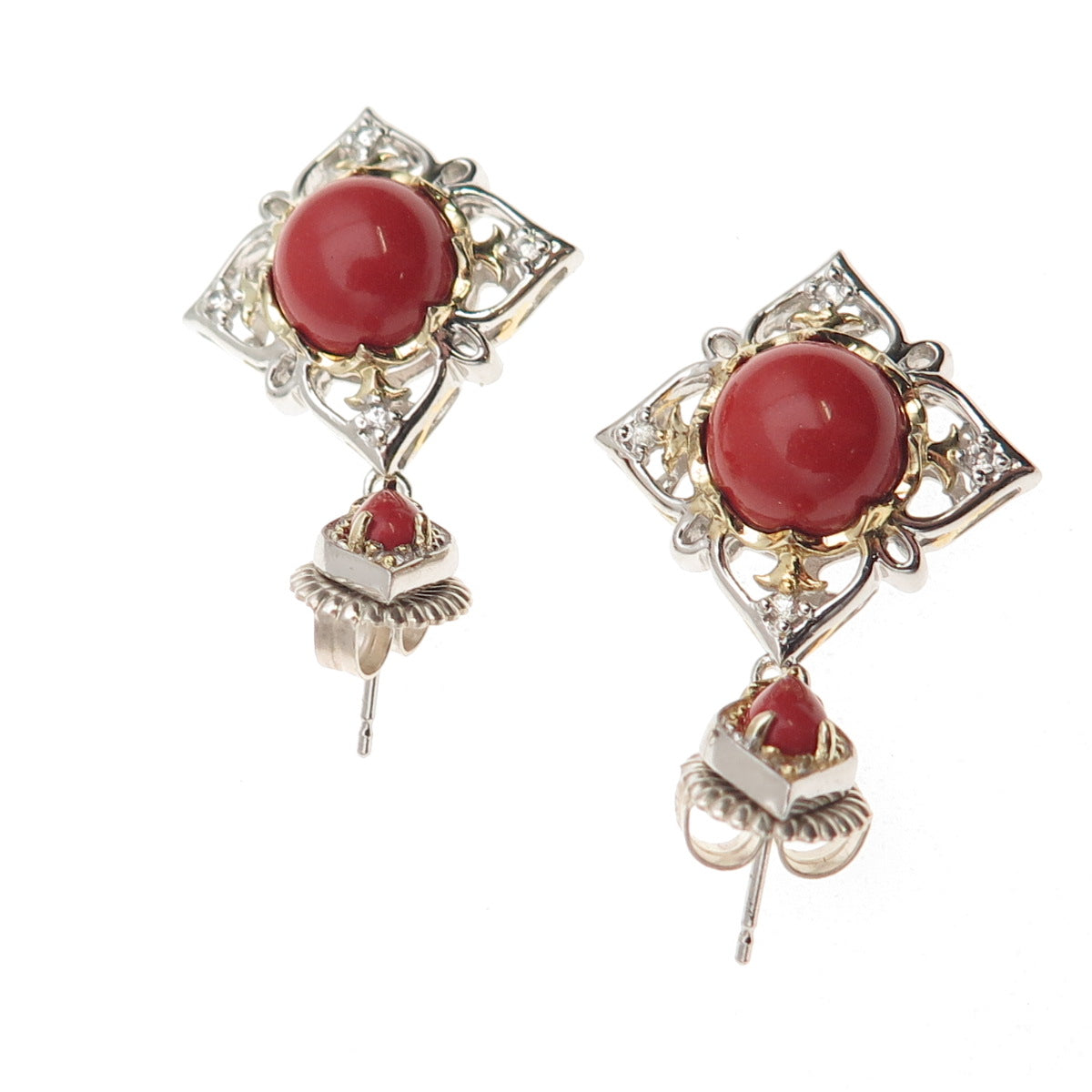 Michael Valitutti Gems En Vogue 925 Sterling 2-Tone Coral & White Topaz Earrings