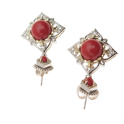 Michael Valitutti Gems En Vogue 925 Sterling 2-Tone Coral & White Topaz Earrings