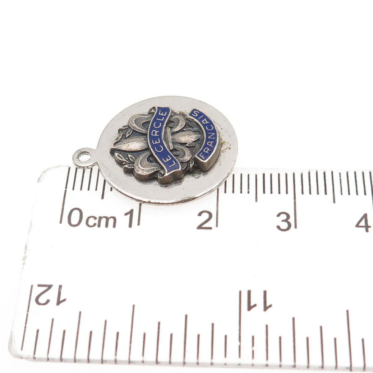 925 Sterling Vintage Enamel Le Cercle Francais High School Fleur de Lis Pendant