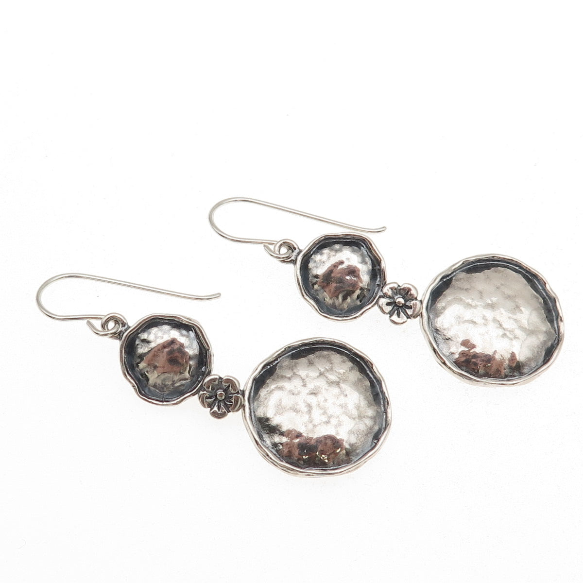 Or Paz PZ 925 Sterling Silver Vintage Israel Hammered Oxidized Dangle Earrings