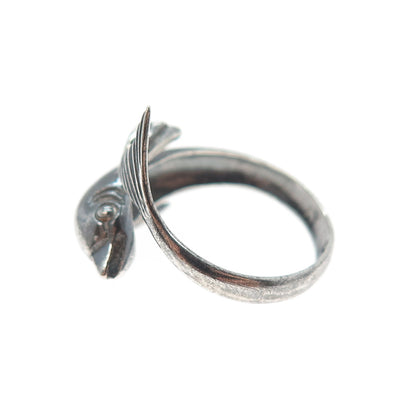 925 Sterling Silver Vintage Dolphin Oxidized Adjustable Ring Size 6.75
