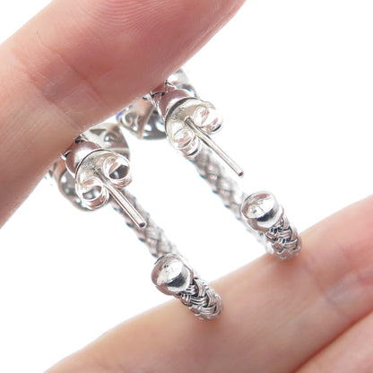 925 Sterling Silver Real Diamond & Murano Glass Evil's Eye Woven Hoop Earrings