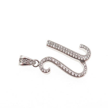 925 Sterling Silver Round-Cut C Z Letter U initial Charm Pendant